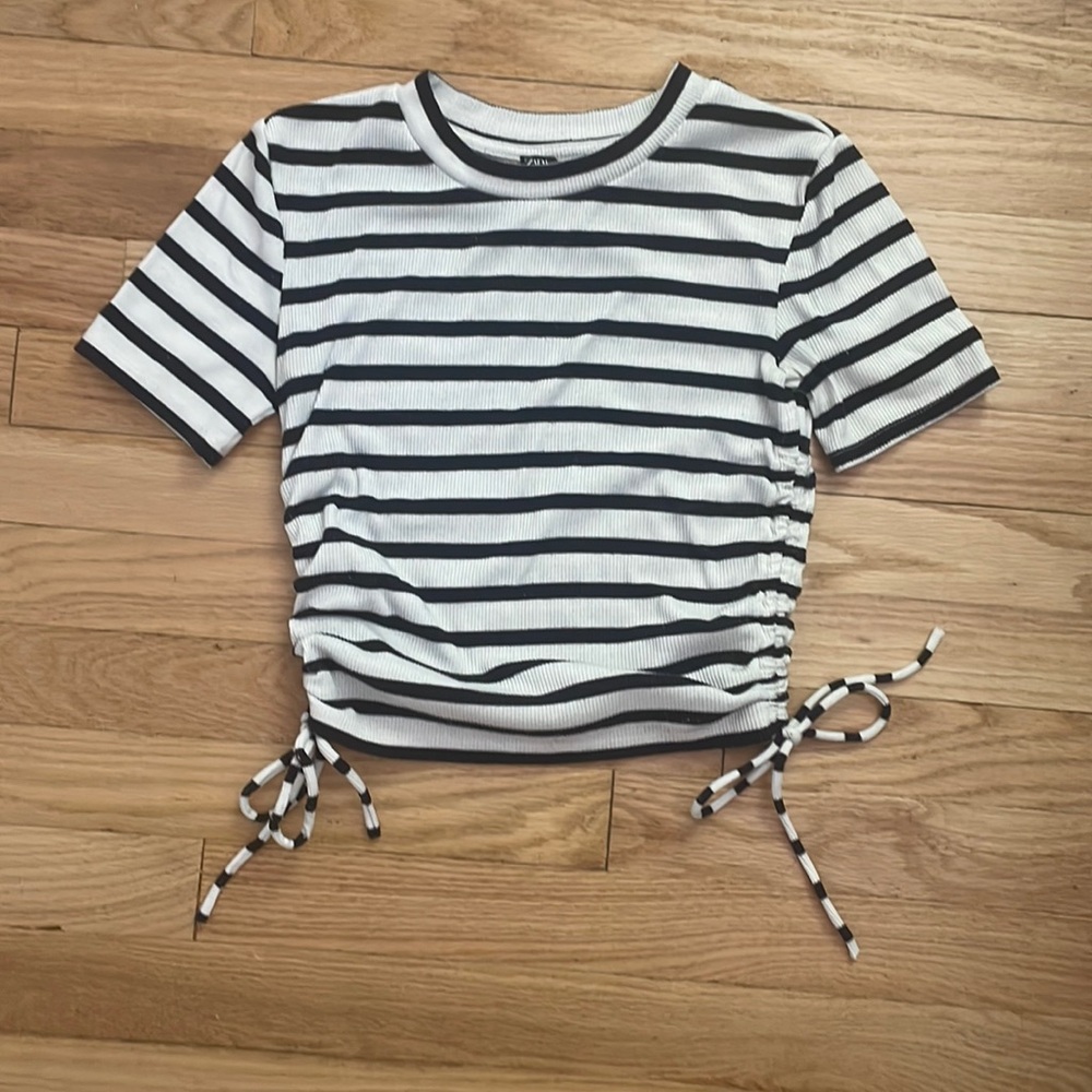 Zara striped crop top basic tee with side ties